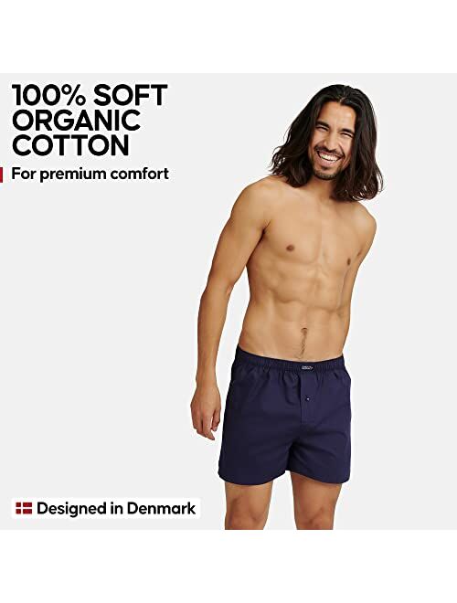 DANISH ENDURANCE Men's Woven Boxer Shorts, 4-Pack, Loose Boxers, Elastic Waistband, Button Fly