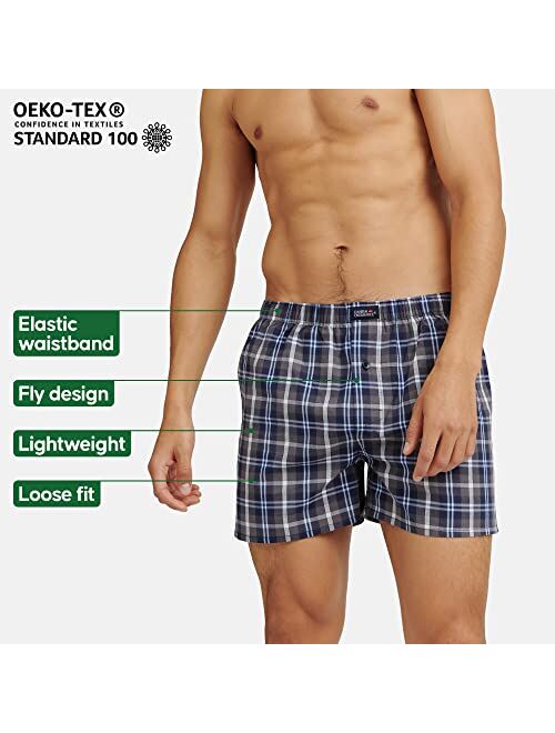 DANISH ENDURANCE Men's Woven Boxer Shorts, 4-Pack, Loose Boxers, Elastic Waistband, Button Fly