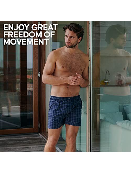 DANISH ENDURANCE Men's Woven Boxer Shorts, 4-Pack, Loose Boxers, Elastic Waistband, Button Fly