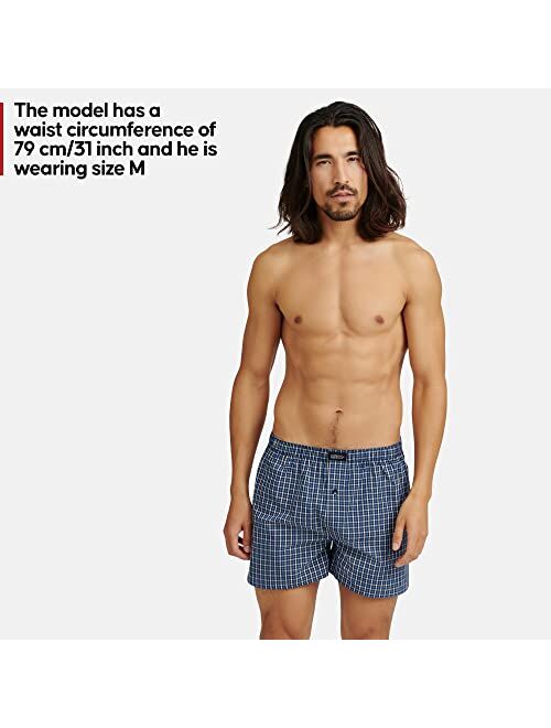 DANISH ENDURANCE Men's Woven Boxer Shorts, 4-Pack, Loose Boxers, Elastic Waistband, Button Fly