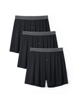 Men's Soft Underwear Bamboo Rayon Boxer Shorts for Men with Button Fly 3 Pack