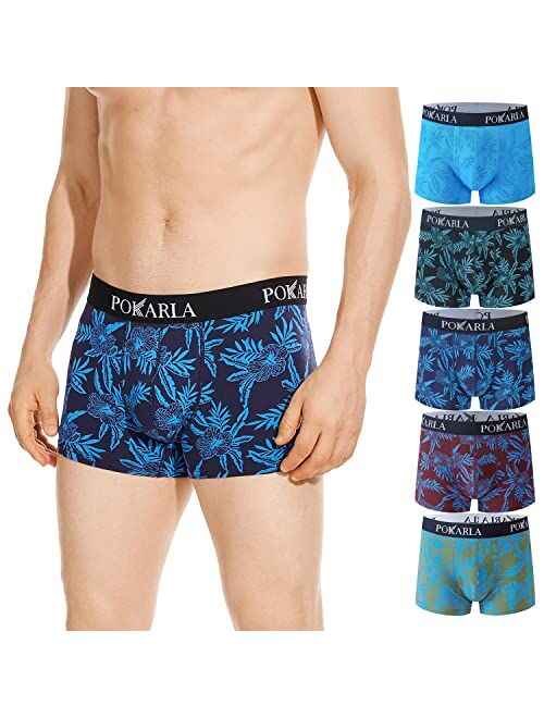 POKARLA 5 Pack Mens Cotton Stretch Trunks Underwear No Fly Tagless Underpants