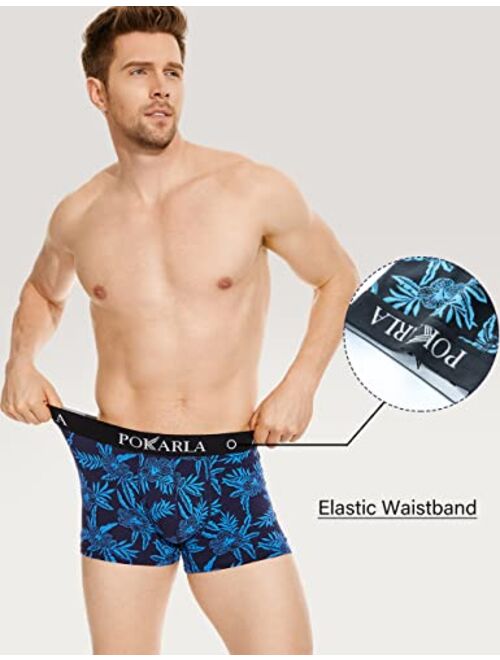 POKARLA 5 Pack Mens Cotton Stretch Trunks Underwear No Fly Tagless Underpants