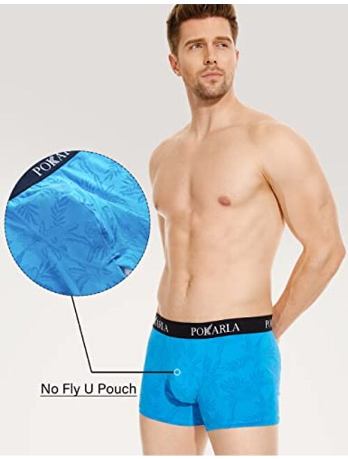 POKARLA 5 Pack Mens Cotton Stretch Trunks Underwear No Fly Tagless Underpants