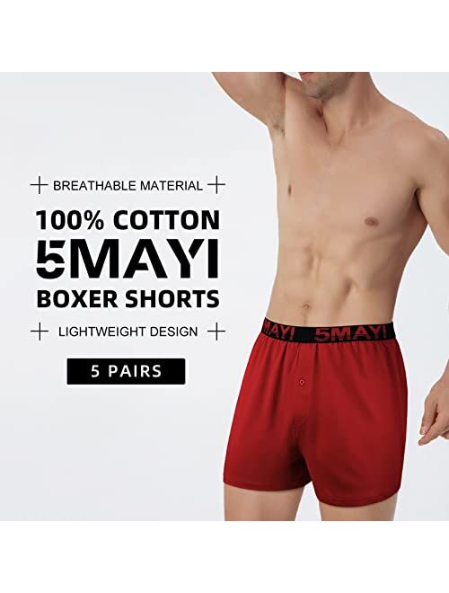 5Mayi Mens Underwear Boxer Soft Cotton Knit Mens Boxer Shorts Underwear Men Pack of 5