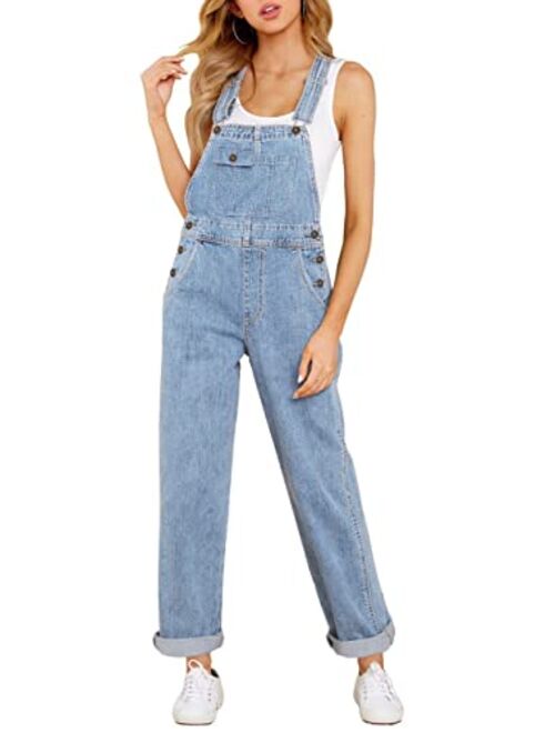 Vetinee Women's Overalls Denim Loose Fit Straight Leg Bib Overall Jean Jumpsuits