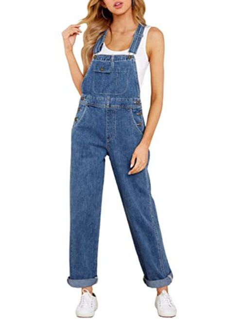 Vetinee Women's Overalls Denim Loose Fit Straight Leg Bib Overall Jean Jumpsuits