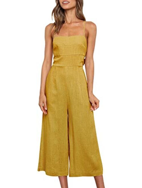 ANRABESS Women's Summer Sleeveless Spaghetti Strap Tie Back Dressy High Waist Wide Leg Jumpsuit Rompers Pockets