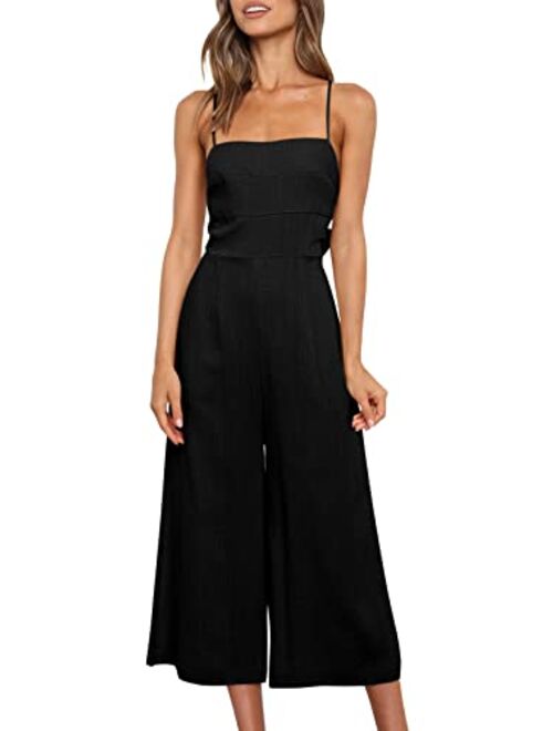 ANRABESS Women's Summer Sleeveless Spaghetti Strap Tie Back Dressy High Waist Wide Leg Jumpsuit Rompers Pockets