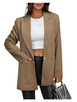 ZDLONG Blazer Jackets for Women Long Sleeve Lapel Button Slim Jacket Plus Size Work Office Coat