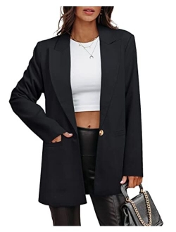 ZDLONG Blazer Jackets for Women Long Sleeve Lapel Button Slim Jacket Plus Size Work Office Coat