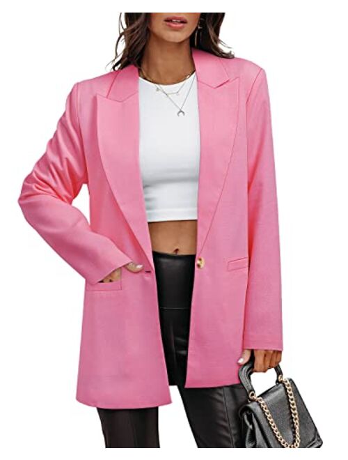 ZDLONG Blazer Jackets for Women Long Sleeve Lapel Button Slim Jacket Plus Size Work Office Coat