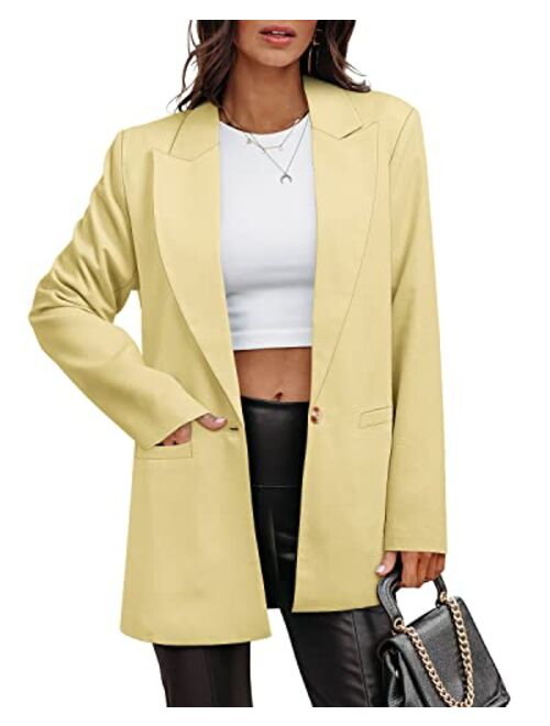 ZDLONG Blazer Jackets for Women Long Sleeve Lapel Button Slim Jacket Plus Size Work Office Coat