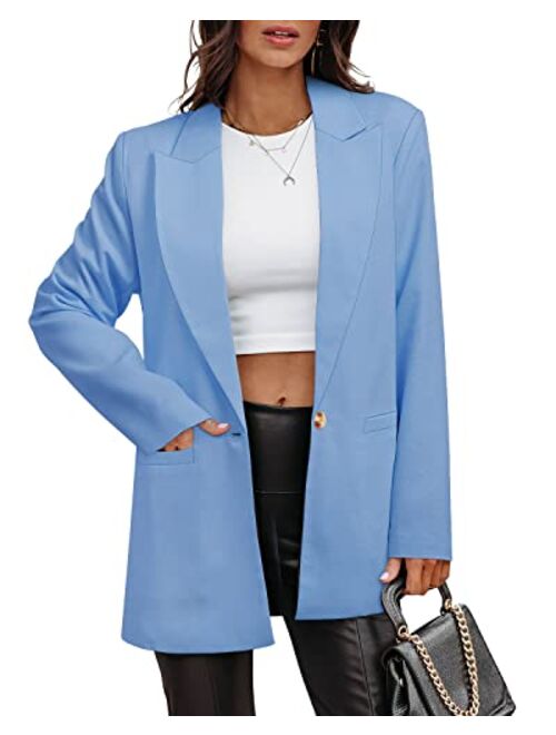 ZDLONG Blazer Jackets for Women Long Sleeve Lapel Button Slim Jacket Plus Size Work Office Coat