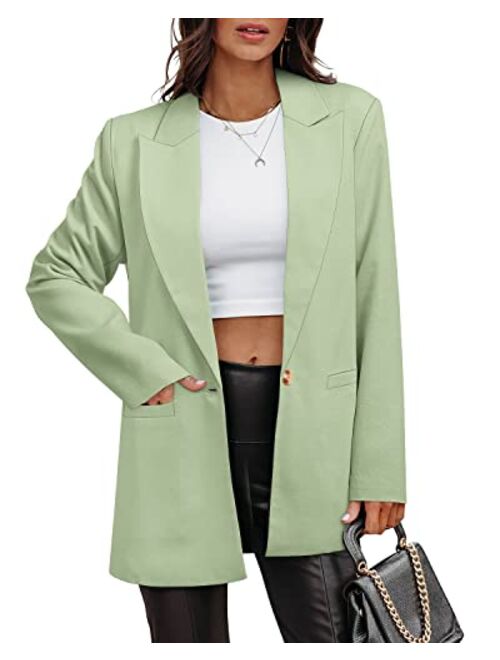 ZDLONG Blazer Jackets for Women Long Sleeve Lapel Button Slim Jacket Plus Size Work Office Coat