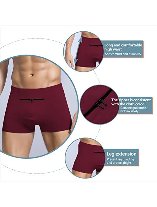 Hideracoon 2 Packs Men's Boxer Briefs Secret Hidden Pocket, Pickpocket Proof Travel Secret Pocket Underwear, Pocket Panties. (Burgundy)