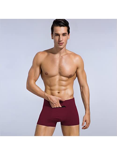 Hideracoon 2 Packs Men's Boxer Briefs Secret Hidden Pocket, Pickpocket Proof Travel Secret Pocket Underwear, Pocket Panties. (Burgundy)