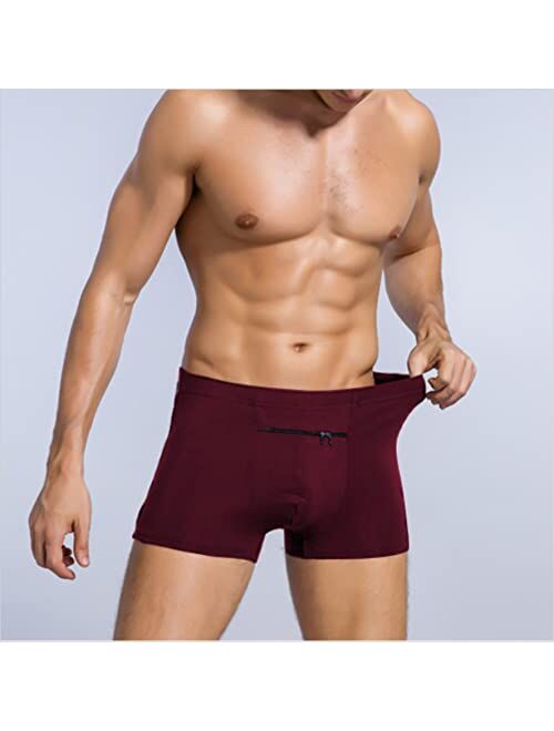 Hideracoon 2 Packs Men's Boxer Briefs Secret Hidden Pocket, Pickpocket Proof Travel Secret Pocket Underwear, Pocket Panties. (Burgundy)