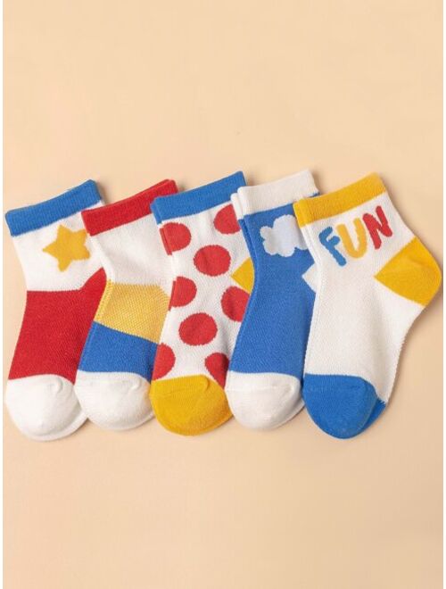 Shein 5pairs Kids Letter Graphic Color Block Ankle Socks