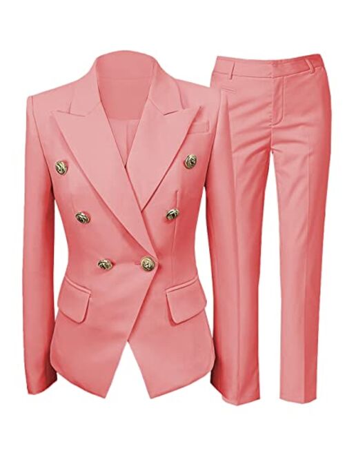 Uohzus Women Suit 2022 New 2 Piece Long Sleeve Business Meeting Solid V Neck Blazer and Pant Office Professional Set Suits