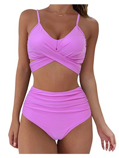 SUUKSESS Women Wrap Bikini Set Push Up High Waisted 2 Piece Swimsuits