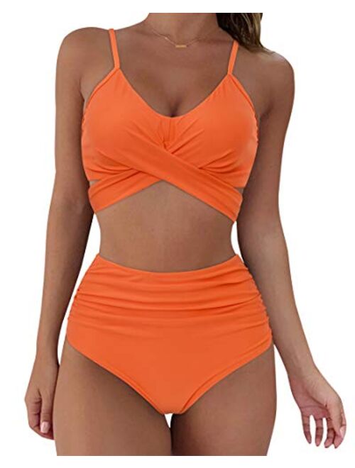 SUUKSESS Women Wrap Bikini Set Push Up High Waisted 2 Piece Swimsuits