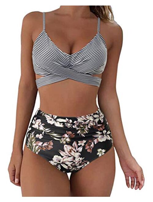 SUUKSESS Women Wrap Bikini Set Push Up High Waisted 2 Piece Swimsuits