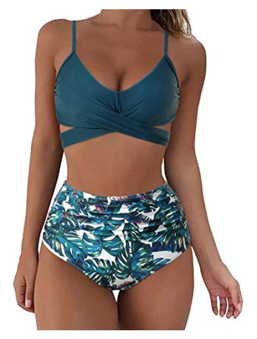 SUUKSESS Women Wrap Bikini Set Push Up High Waisted 2 Piece Swimsuits