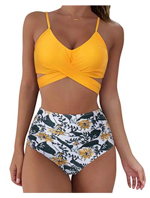 SUUKSESS Women Wrap Bikini Set Push Up High Waisted 2 Piece Swimsuits