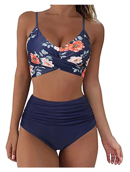 SUUKSESS Women Wrap Bikini Set Push Up High Waisted 2 Piece Swimsuits