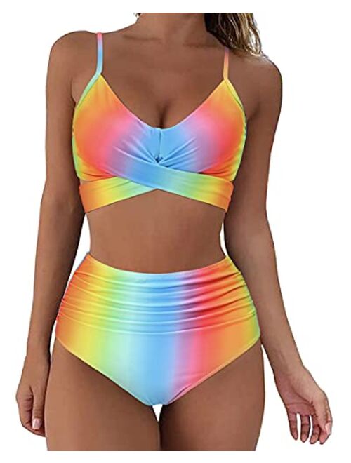 SUUKSESS Women Wrap Bikini Set Push Up High Waisted 2 Piece Swimsuits