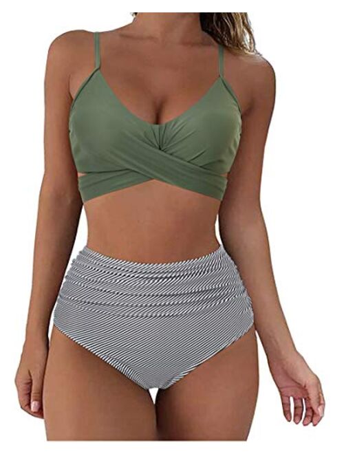 SUUKSESS Women Wrap Bikini Set Push Up High Waisted 2 Piece Swimsuits