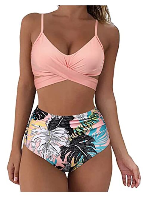 SUUKSESS Women Wrap Bikini Set Push Up High Waisted 2 Piece Swimsuits