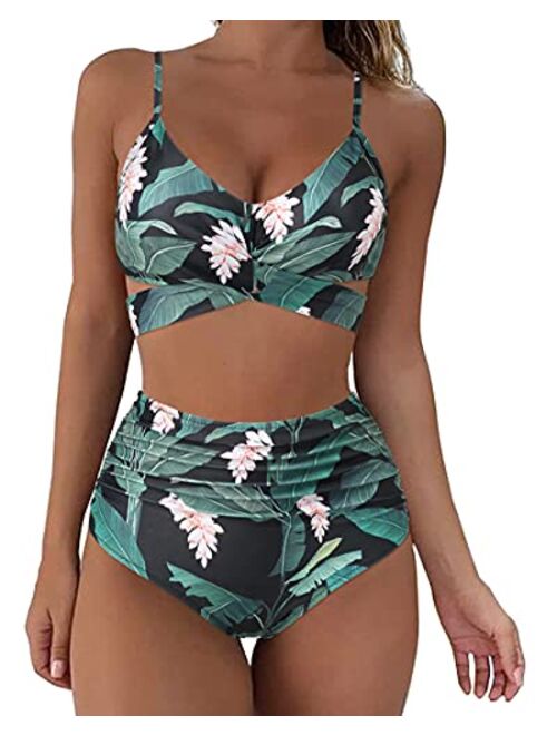 SUUKSESS Women Wrap Bikini Set Push Up High Waisted 2 Piece Swimsuits