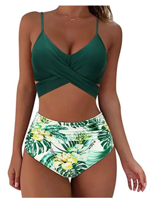 SUUKSESS Women Wrap Bikini Set Push Up High Waisted 2 Piece Swimsuits