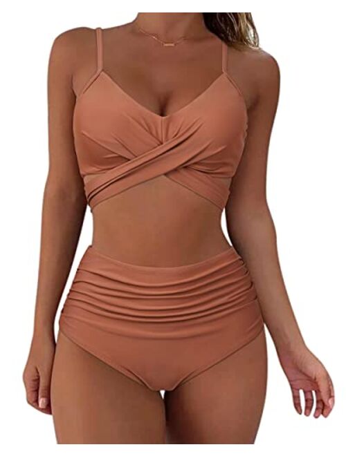 SUUKSESS Women Wrap Bikini Set Push Up High Waisted 2 Piece Swimsuits