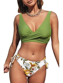 Women's Bikini Swimsuit Front Cross Lace Up Two Piece Bathing Suit