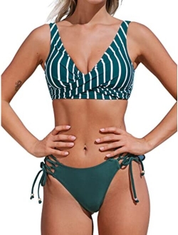 Women's Bikini Swimsuit Front Cross Lace Up Two Piece Bathing Suit