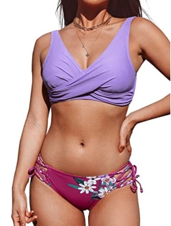 Women's Bikini Swimsuit Front Cross Lace Up Two Piece Bathing Suit