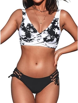 Women's Bikini Swimsuit Front Cross Lace Up Two Piece Bathing Suit