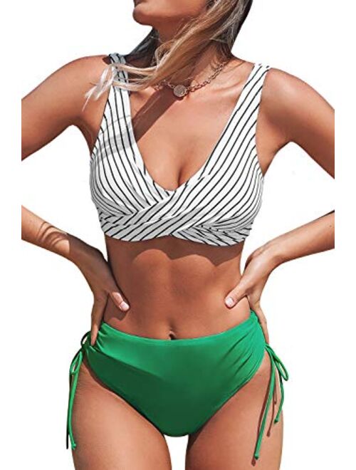 CUPSHE Women's Bikini Swimsuit Front Cross Lace Up Two Piece Bathing Suit