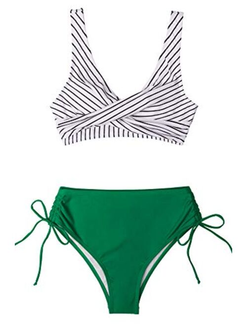 CUPSHE Women's Bikini Swimsuit Front Cross Lace Up Two Piece Bathing Suit