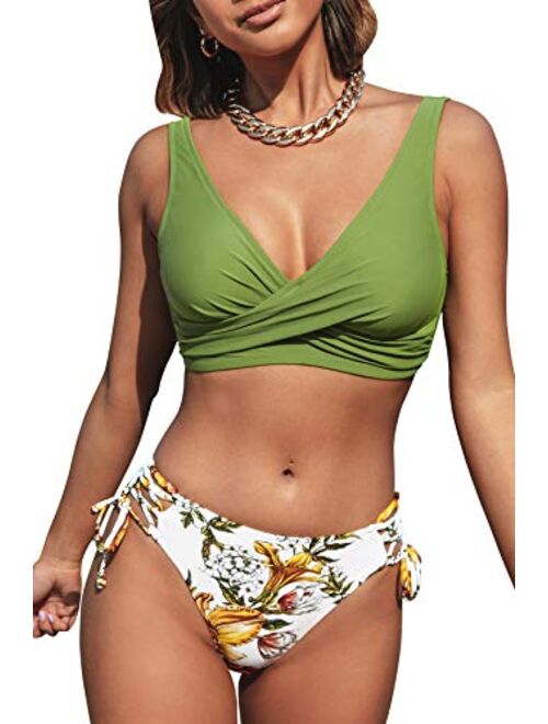 CUPSHE Women's Bikini Swimsuit Front Cross Lace Up Two Piece Bathing Suit