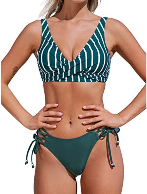 CUPSHE Women's Bikini Swimsuit Front Cross Lace Up Two Piece Bathing Suit