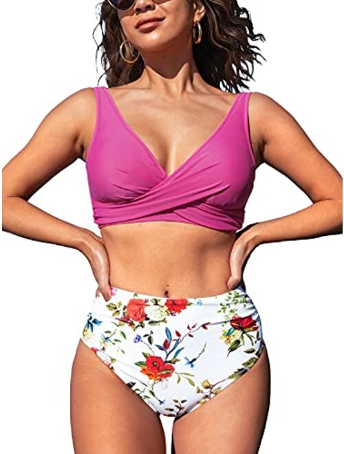 CUPSHE Women's Bikini Swimsuit Front Cross Lace Up Two Piece Bathing Suit