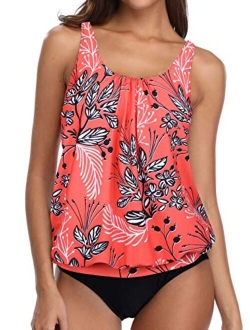 Yonique Two Piece Blouson Tankini Swimsuits for Women Modest Bathing Suits Loose Fit Swimwear