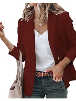 Newffr Women's Casual Blazer Long Sleeve Open Front Work Office Jacket with Pockets