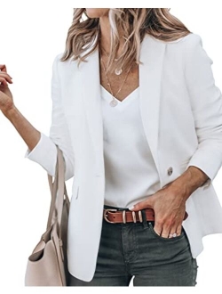 Newffr Women's Casual Blazer Long Sleeve Open Front Work Office Jacket with Pockets