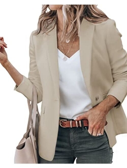 Newffr Women's Casual Blazer Long Sleeve Open Front Work Office Jacket with Pockets