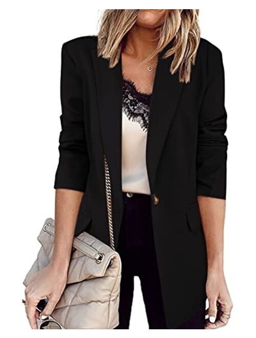 Newffr Women's Casual Blazer Long Sleeve Open Front Work Office Jacket with Pockets